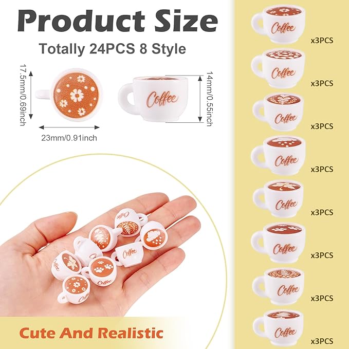 Beadthoven 24Pcs Miniature Coffee Cups Sets Resin Dollhouse Accessory Mini Resin Coffee Mug Miniature Food Mini Kitchen Decoration for Micro Landscape Table Party Decor Keychain DIY Jewelry Making