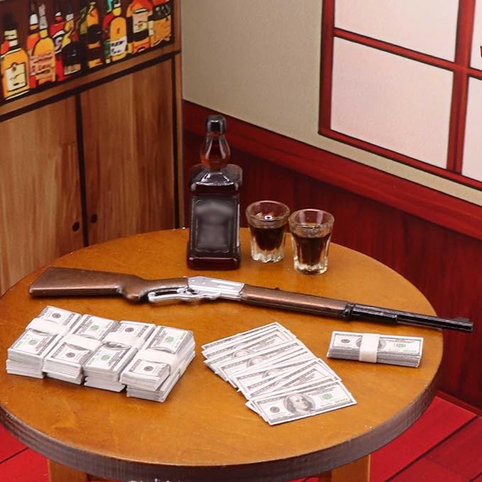 FTYHXP 1 Set Miniature Things 1/12 Scale Dollhouse Accessories Miniature Money Mini Gun Mini Wine Bottle Model for Tiny Doll House Accessories,Action Figure Props,DIY Craft Projects.Tiny Collectibles