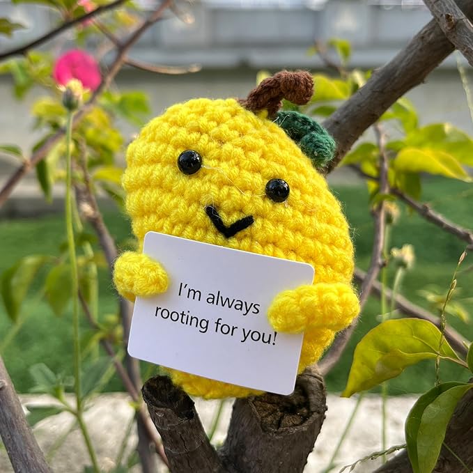 Emotional Support Mango Gifts Crochet, Positive Fruit Cute Funny Cool Office Desk Decor Decorations for Her Women Men (Mango-2)