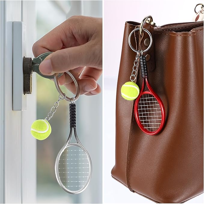 PATIKIL Tennis Keychain, Mini Tennis Racket Keychain Key Ring Tennis Ball Cute Sports Keyrings for Sport Lovers