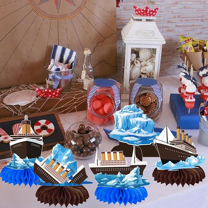 Nautical Theme Party Honeycomb Centerpieces 12-Piece Cruise Ship Classic Movie Table Decorations Ocean Ship Table Centerpieces Nautical Birthday Party Decorations for Baby Shower Supplies