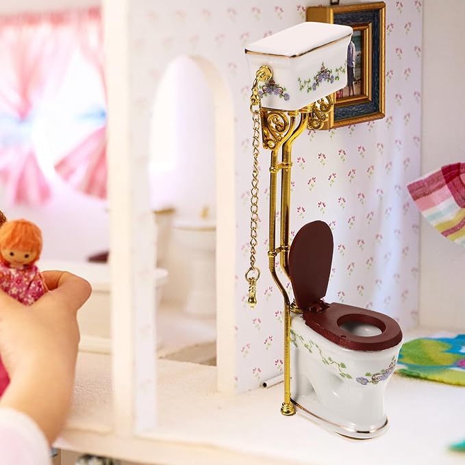 LOGOFUN Doll House Mini Toilets Miniature Ceramics Toilets Models 1:12 Sclae Simulation Ceramics Toilets for Doll House Furniture Accessories
