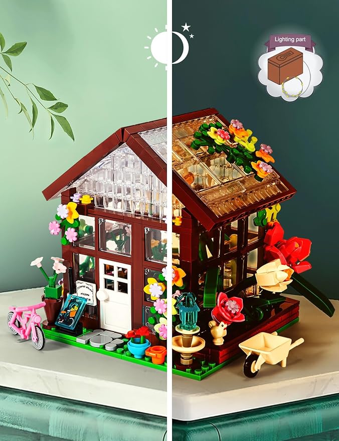 SEMKY City Series Flower House Building Blocks Set with LED Lights, (579Pieces) Creative Flower House Model Gifts for Kid and Adult