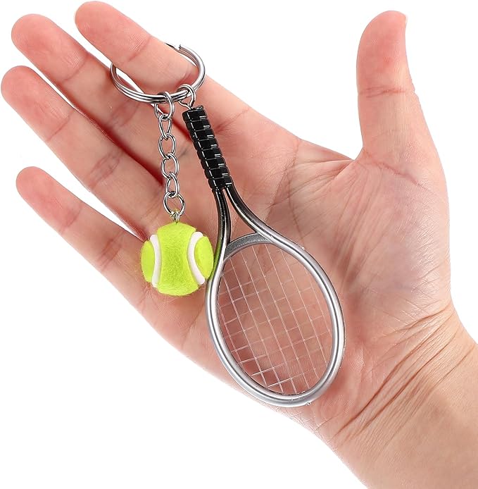 PATIKIL Tennis Keychain, Mini Tennis Racket Keychain Key Ring Tennis Ball Cute Sports Keyrings for Sport Lovers