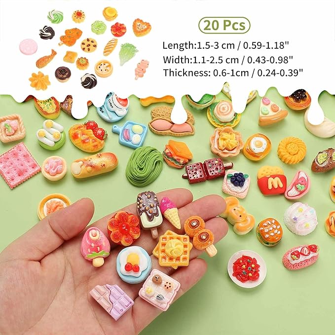 Dollhouse Miniature Food, Cute Mixed Figures Toys Mini Resin Foods Trinkets for Pretend Play Kitchen Cooking Game & Doll House Decor (Mixing Colors, 20pcs)