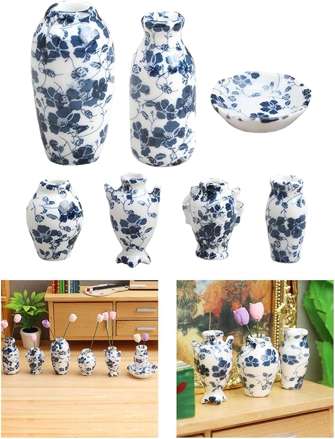 7Pcs 1/12 Miniature Vases Dollhouse Decoration Accessories, DIY Micro Landscaping Decor