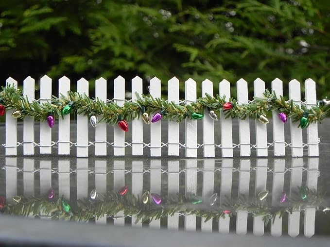 Miniature Christmas Garland, Christmas Lights, Miniature Christmas Tree Lights, Artificial Pine Wired Roping with Metallic Bulbs for Dollhouse, Fairy Garden, 11.8 inches Long (2PCS)