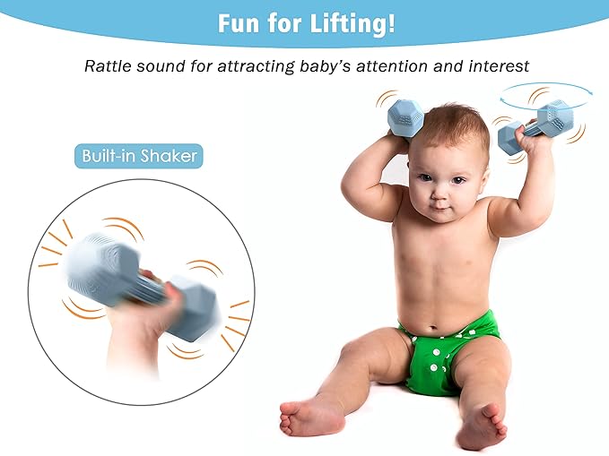 Baby Dumbbell Toy - Silicone Infant Rattle Teething Toy Teether Toddler Sensory Toy Durable Safe Exercises Workout Weight - Great Gift for Girls and Boys (1pcs - Green)