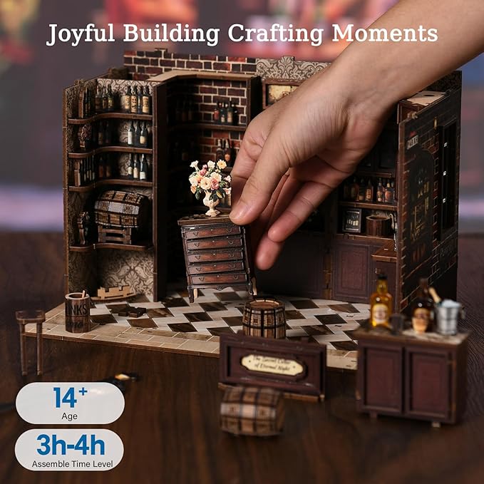 Book Nooks for Adults, DIY Miniature Dollhouse Book Nook Kit, Model Kits Craft Kits for Adults, 3D Wooden Puzzle Book Nook Craft Bookshelf Decor, Adult Craft Kits Gift with Led Light