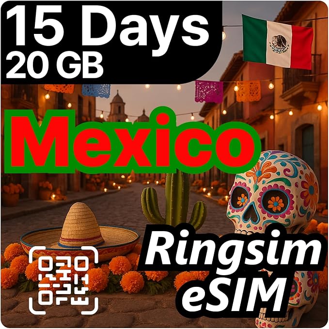 [eSIM] Mexico eSIM | 15DAYS 20GB | 5G, 4G/LTE, Tethering, Hotspot | eSIM with Instant Activation in 10 Minutes | Cancun, Mexico City, Los Cabos | Travel eSIM by Ringsim