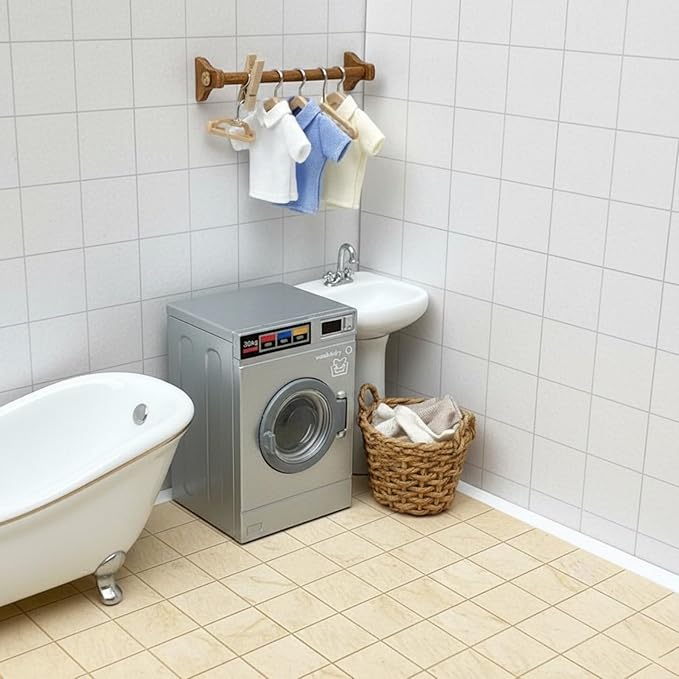 LOGOFUN 2Pcs Dollhouse Washing Machines 1:24 Scale Miniature Washer Dryer Model Laundry Cloth Washer Furniture Dollhouse Decoration Accessories - 2.09X1.39X1.10in