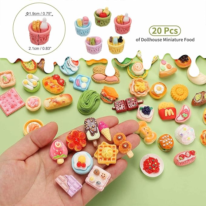 Dollhouse Miniature Food, Cute Mixed Colorful Ice Cream Cups Figures Toys Mini Resin Foods Trinkets for Pretend Play Kitchen Cooking Game & Doll House Decor (Mixing Colors, 20pcs)