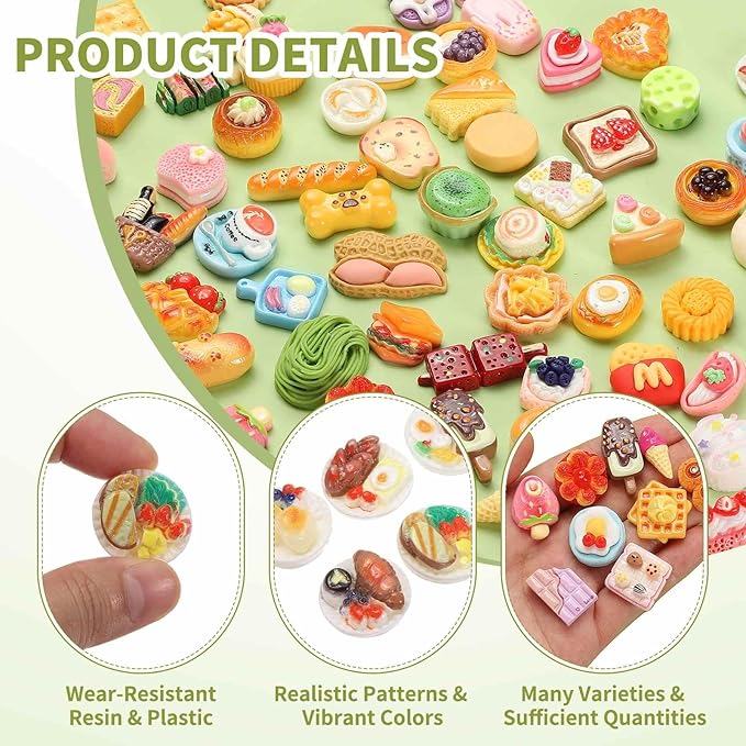 Dollhouse Miniature Food, Cute Mixed Western Steak Figures Toys Mini Resin Foods Trinkets for Pretend Play Kitchen Cooking Game & Doll House Decor (Mixing Colors, 20pcs)