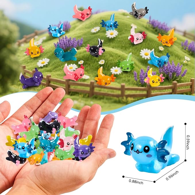 50Pcs Mini Resin Axolotl Miniature Axolotl Ornament Charms, 10 Colors Tiny Axolotl Figurines Resin Small Animals for DIY Craft Garden Landscape Dollhouse Potted Plant Aquarium Decoration