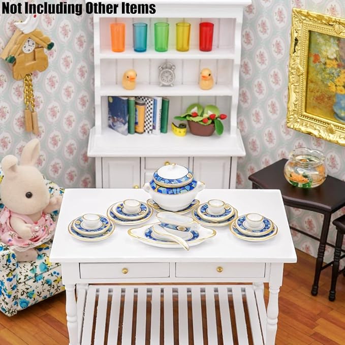 Odoria 1/12 Miniature Dish Dinnerware Set 17Pcs Dollhouse Decoration Accessories, Mediterranean Blue