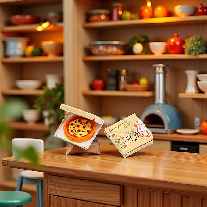 Miniature Pizza Box Set, 1:6 and 1:12 Scale, Dollhouse Food Model and Furniture Accessories