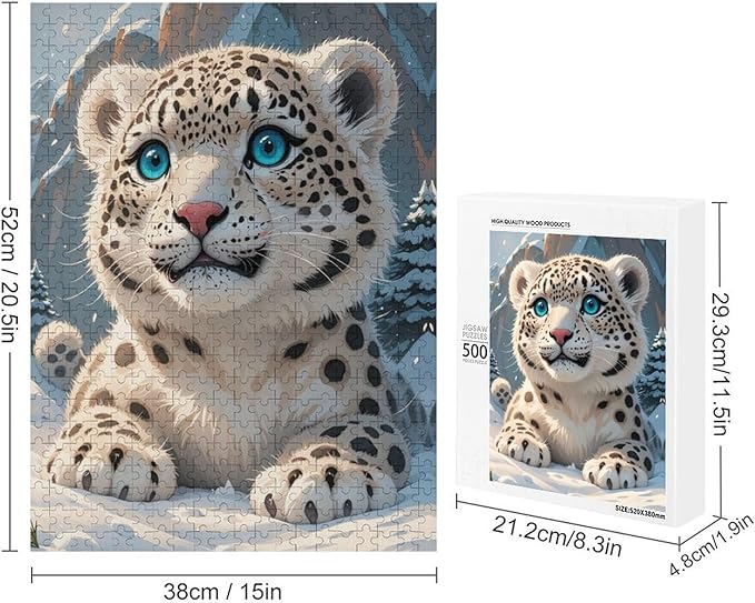 Jigsaw Puzzles for Adults 500 Piece - Cute Snow Leopard Wooden Puzzle,Puzzle Games,Stress Relief Games,Funny Puzzles，Unique Gifts for Wall Art，Family Puzzles，Educational Games