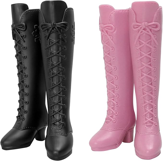 2 Pairs Doll Boots Shoes Wear Clothes Outfit Handmade Costumes Replacement for 1/6 Doll Fashionable Cowboy Wearing Fashion (Pink, Black)