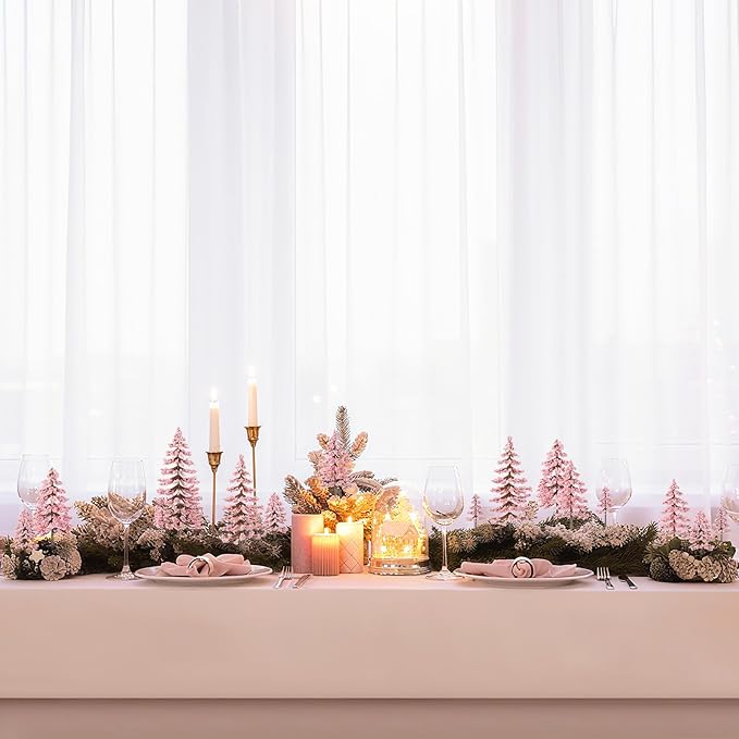 Skylety 35 Pieces Model Trees 1.2-6.3 Inch Mixed Miniature Trees Diorama Supplies Fake Plants Train Scenery Landscape Christmas Village Architecture DIY Crafts(Pink,Cedar)