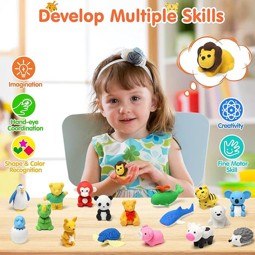 150 Pack Animal Pencil Erasers for Kids Bulk Desk Pet Toy 3D Mini Puzzle Erasers Take Apart Erasers Treasure Box Toys Game Prize Party Favors Gift Classroom Prize Reward Back to School Supplies