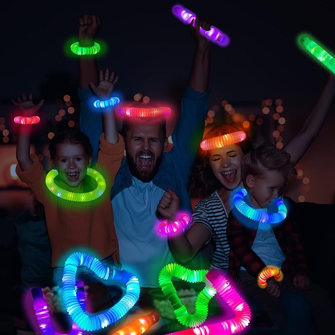 24 PCS Light Up Party Favors Supplies for Kids 4-8-12,Bulk Glow Sticks Bracelet Necklace Accessories for Toddlers,Birthday Treat Return Gifts,Valentines Mardi Gras Goodie Bag Stuffers for Boys Girls