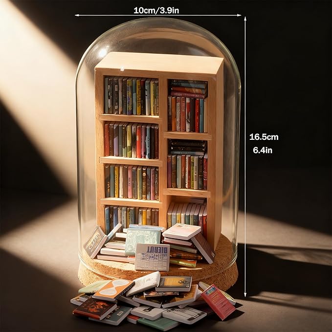 Anxiety Bookshelf, Miniature Bookcase, Mini Bookshelves for Anxiety, Miniature Library, with 200+Tiny Books, Small Bookshelf Creative Ornaments, Stress-Relieving Gifts