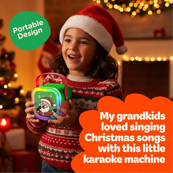 Move2Play, Mini Karaoke Machine for Kids | Built-in 8 Christmas Songs | Bluetooth Speaker with Microphones | Voice Effects | Toddler Music Toy | Stocking Stuffer | Girls & Boys Age 2, 3, 4, 5, 6+