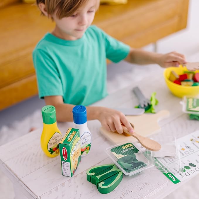 Melissa & Doug Slice and Toss Salad Play Food Set – 52 Wooden and Felt Pieces