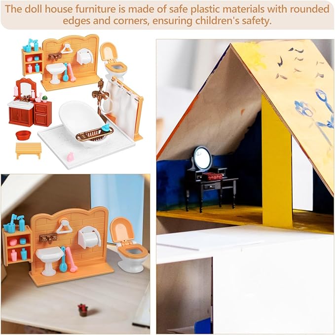 Wakauto 1:12 Scale Dollhouse Bathroom Furniture Set - Miniature Bathtub, Sink & Cabinet with Realistic Details for Adult Collectors and Creative Play, DIY Adornments and Display