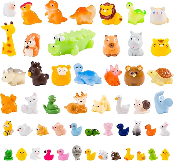 pkaoakyo 52pc Mini Resin Animal Figurines Set - Enchanted Fairy Garden & Desktop Decor, Eco-Friendly Collectible Gift | Vibrant Miniature Resin Animals for Moms, Women & Nature Lovers