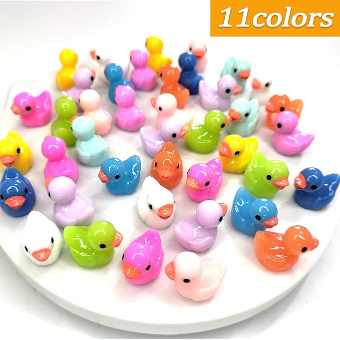 110 Pieces Mini Resin Ducks Tiny Duck Miniature Figures Charms Ornament Potted Garden for Party, DIY Micro Landscape Decorations, Aquarium Ornaments