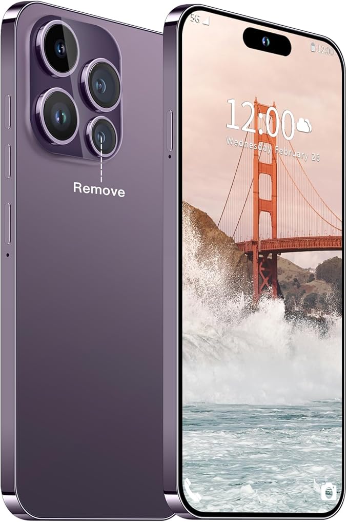 Huness 14PROMA X Smartphone Unlocked Cell Phone,Battery 6800mAh 6.82" HD Screen Unlocked Phones,16+512GB Android 14 with 128GB Memory Card,Dual SIM/Fingerprint Lock/Face ID/GPS(Purple, 16+512G)