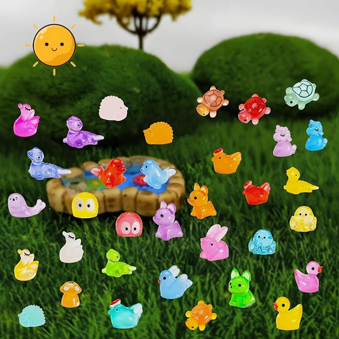 130 Pcs Luminous Mini Resin Animal Tiny Resin Animals Miniature Little Animal Figures Bulk for Micro Fairy Garden Landscape Accessories Dollhouse Decor