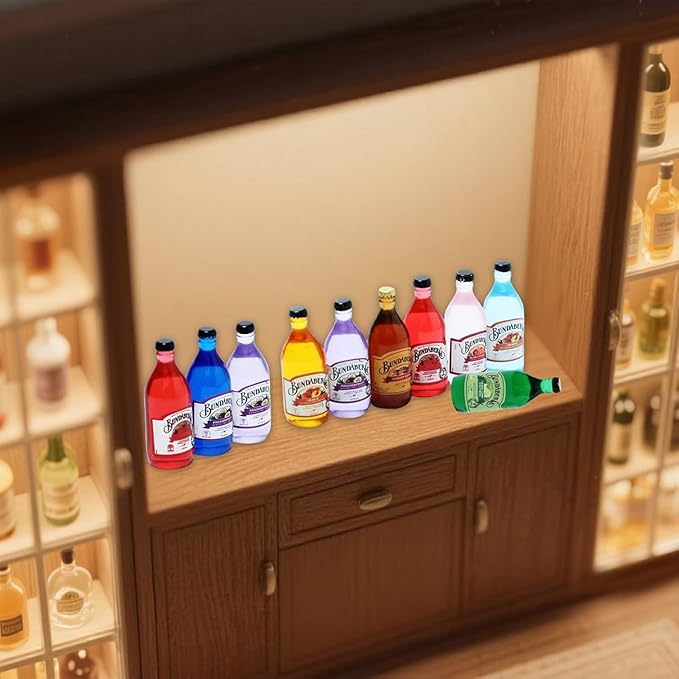18-Piece Miniature Beverage Bottles Set – Realistic Beer & Soda Bottles, 1:12 Scale Dollhouse Drink Accessories for Tabletop Décor, DIY Crafts, and Mini Bar Decorations