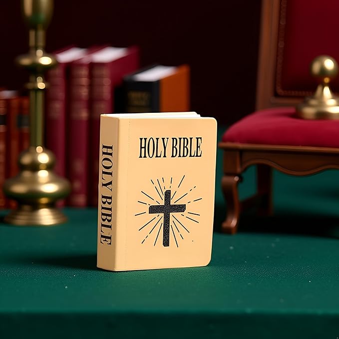 1/12 Scale Mini Bible Book Replica - Realistic Dollhouse Library Accessories for Bookshelf and Bedroom Scenes | Collectible Miniature Books for Dollhouse Furniture and Decor
