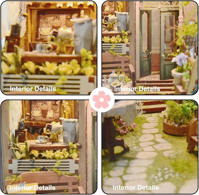 DIY Dollhouse Kit for Adults 2D Stereo Assembly Night Light Sensing Wooden Bookend Jigsaw Building Model (Sylvia Garden)