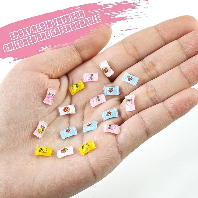 200 PCS Mini Resin Candy Figures for Crafts Tiny Resin Snack Miniature Things for Dollhouse Fairy Garden Micro Landscaping Decoration Cake Toppers Decor