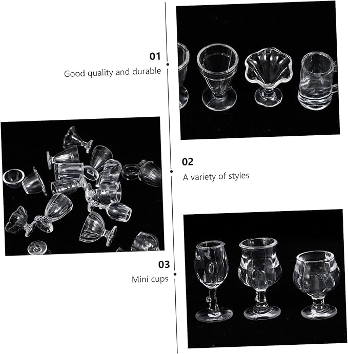 34 Pcs Dollhouse Cups 1: 17 Miniature Wine Glasses Mini Beer Cups Cocktail Martini Glasses Model for Dollhouse Decoration DIY Craft