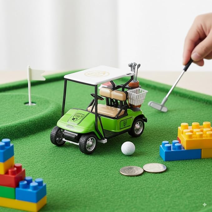 LOGOFUN Mini Golf Cart Miniature Golf Cart Model Toy 1:36 Scale Golfcart Pullback Vehicle for Dollhouse Cake Toppers Decorations - Green