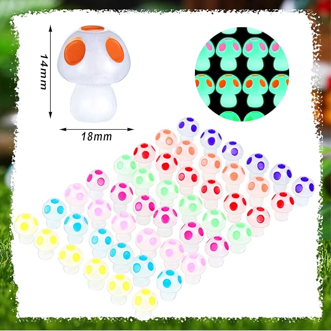 Queekay 50 Pcs Mini Resin Mushroom Luminous Tiny Mushroom Glow in The Dark Ornament for Dollhouse Garden Decoration DIY Craft Micro Landscape Aquarium Party Decor