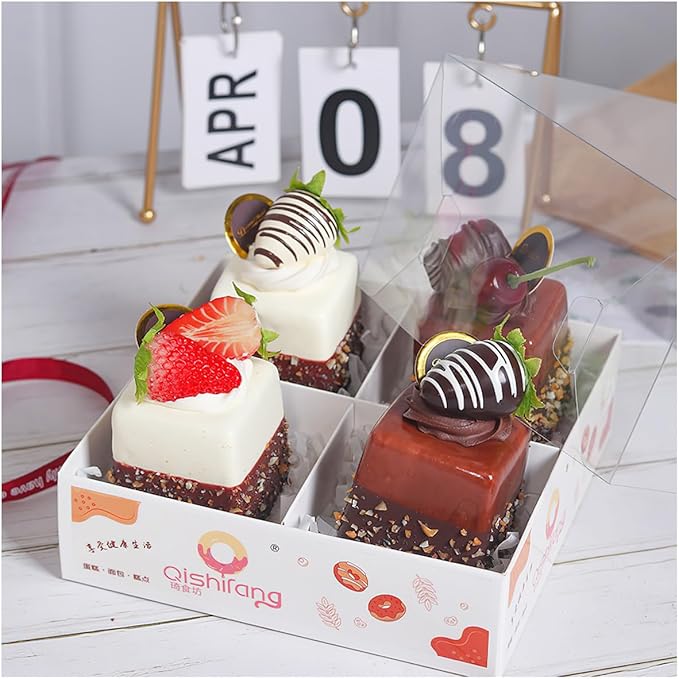 4PCS Fake Cupcakes, Artificial Chocolate Fruit Cake，Realistic Artificial Cupcake，Mixed Fake Cake Model，Fake Desserts Pastries for Home Kitchen Party Decoration