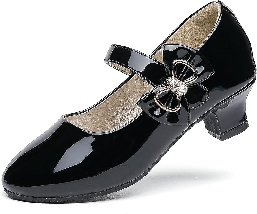 Dufannie Girls Dress Shoes Low Heel Princess Flats Mary Jane Flower Wedding Party Glitter Shoes for Kids Toddler