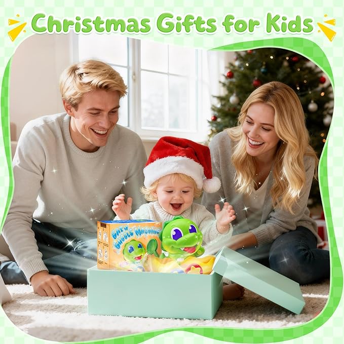 Dinosaur Baby Bath Toys for 1 2 3 Year Old Boys, Dino Bath Bubble Machine with Rainbow Lights & Water Scoop,Fun Toddler Toys Baby Shower Bathtub Toys Christmas Birthday Gifts for Boys Age 1-3 Year Old