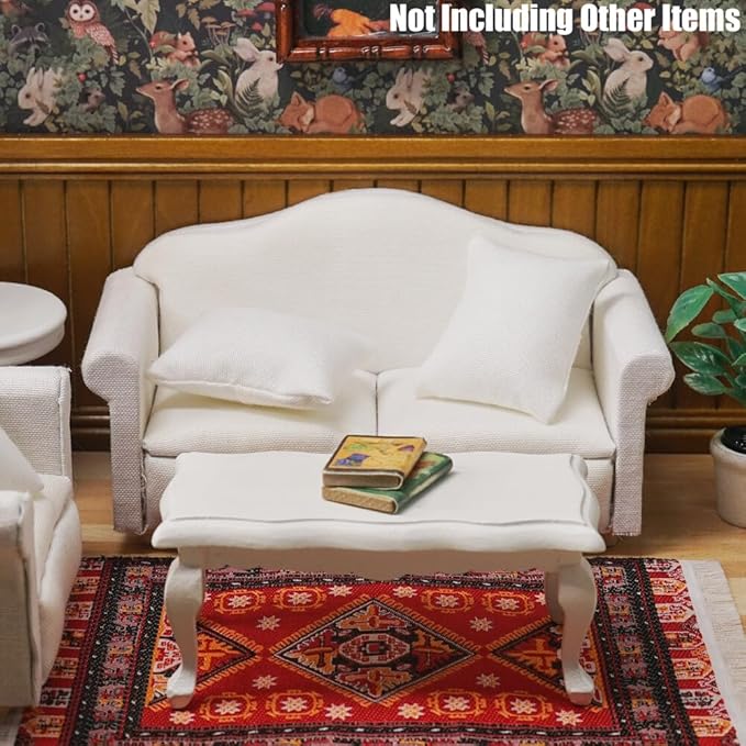 Odoria Dollhouse Couch Loveseat Miniature - 1/12 Scale Upholstered Sofa for Modern Living Room Bedroom - Mini Settee Chaise Lounge Wood Furniture White
