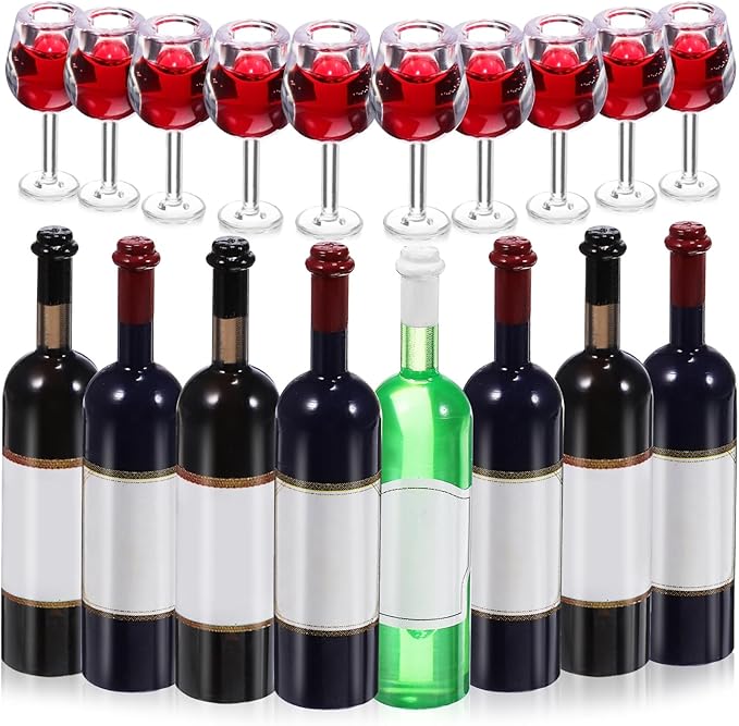 18pcs Miniature Red Wine Bottles Wine Glasses for Doll Mini Cocktail Glasses Goblet Cups Miniature Drink Bottles Drink Cups for Dollhouse Decoration Accessories