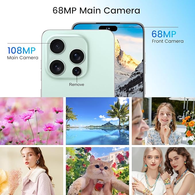 Huness I16PROMAX 16+1TB Smartphone Unlocked Cell Phone,6.99" HD Screen Unlocked Phones,Battery 7000mAh Android 14,Face ID/Fingerprint Button unlock/Photos/5G/Dual SIM/GPS (Green, 16+1TB)