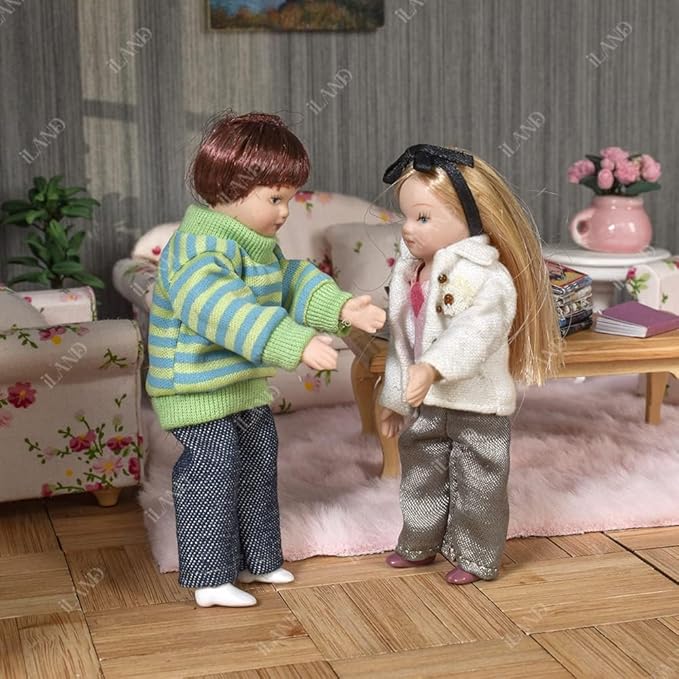 iland Dollhouse People 1/12 Scale, Dollhouse Family Doll incl Mum Dad (Modern Family 5pcs)