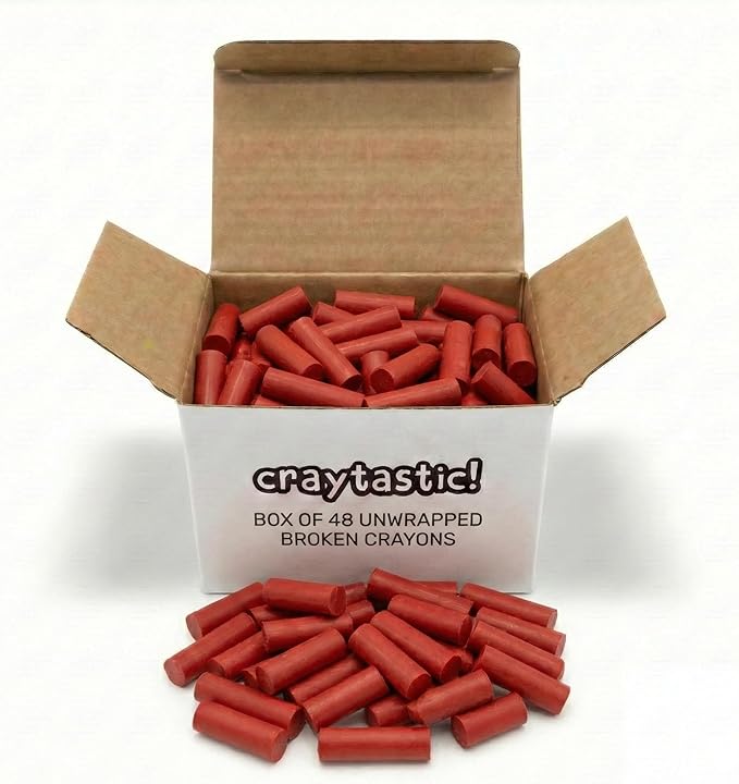 Craytastic! Bulk Unwrapped Crayons Pieces (RED) - Box of 144 Pieces = 48 Full Size for Crafting, Parties, Kids - Broken Crayons, Paperless - Safety Tested Compliant with ASTM D-4236