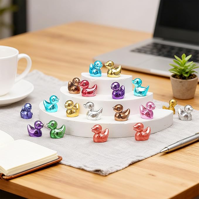 Yaocom 100 Pcs 10 Metallic Colors Mini Duck Statue Bulk Resin Duck Figurines Micro Garden Landscape Dollhouse Cake Decoration Potted Plants DIY Craft Charms for Party Christmas Thanksgiving Gift
