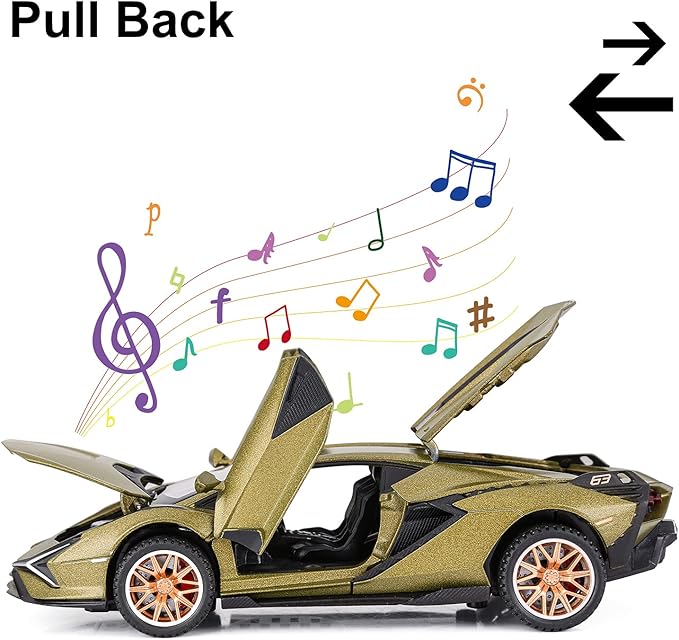 SASBSC Lamb Toy Cars for Kids Sian Diecast Metal Model Car with Light and Sound Fkp3 Pull Back Toy Car for Boys Age 3 + Year Old (Army Green)